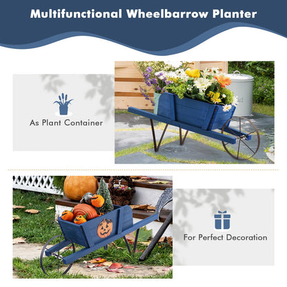 SlickBlue Wooden Garden Wagon Planter with Decorative Accessories for Yard Patio