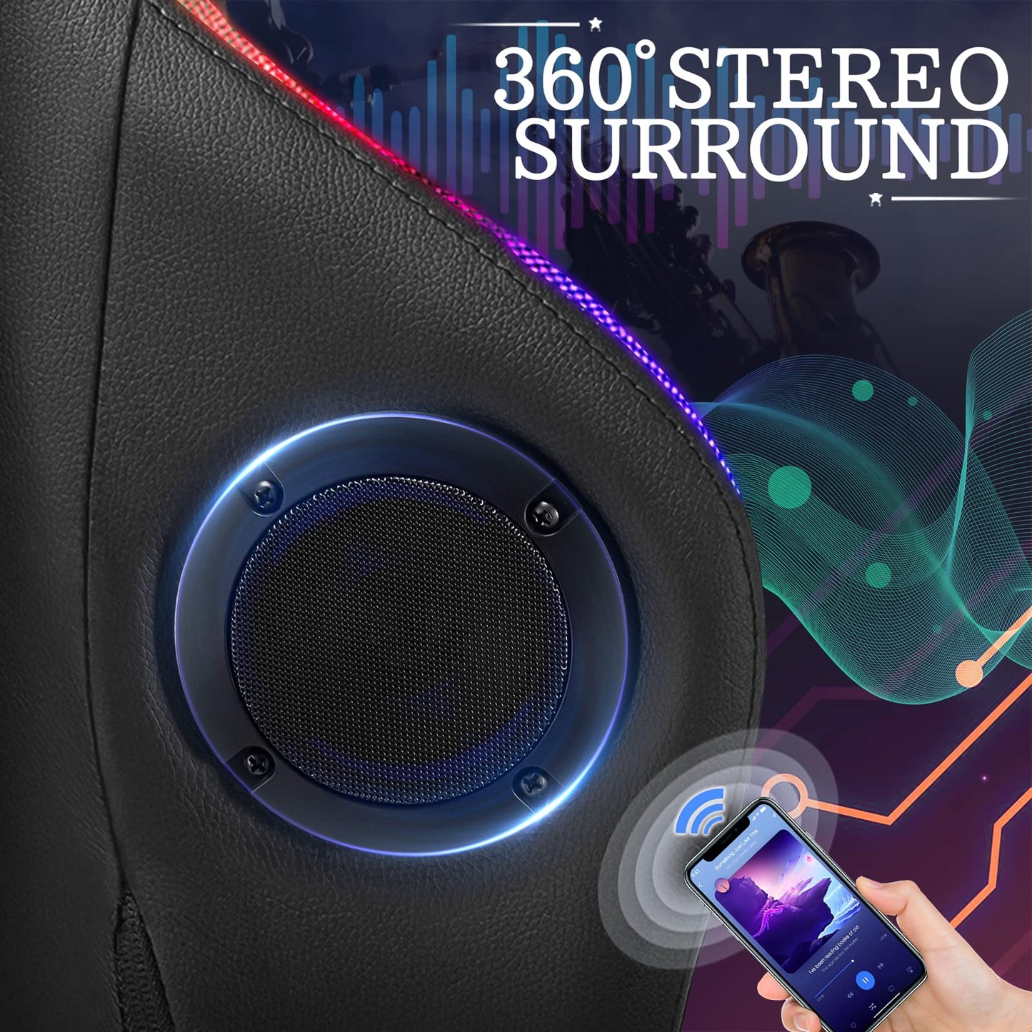 Gaming Chair Massage with Bluetooth Speakers and Lights Ergonomic Computer Game Chair with Footrest LED RGB Lights High Back Music Video Game Chair with Lumbar Support Green and Black