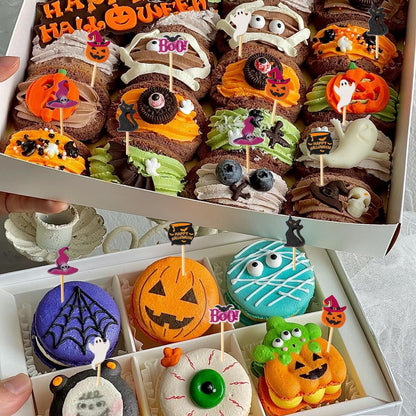 Jiesky 235pcs Halloween Cocktail Picks Halloween Theme cats boo ghosts witch hats pumpkins Bamboo Cocktail Toothpicks Fruit Sticks Sandwich Appetizer Charcuterie Skewers for Halloween Party Supplies