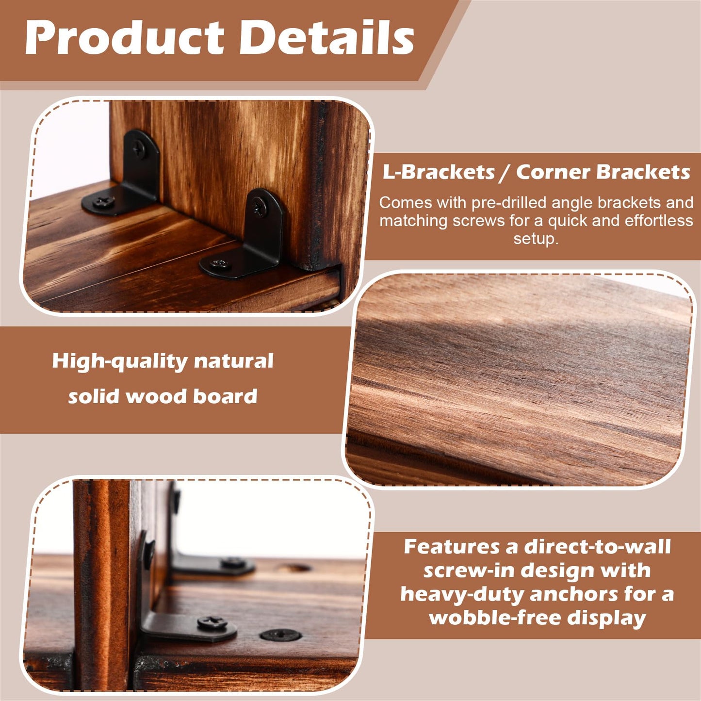 Pinkunn 3 Tier Wood Window Sill Plant Shelf Retro Indoor Wood Plant Stand Wall Mount Decorative Hanging Vertical Garden Display for Small Space Kitchen Living Room Bedroom Home