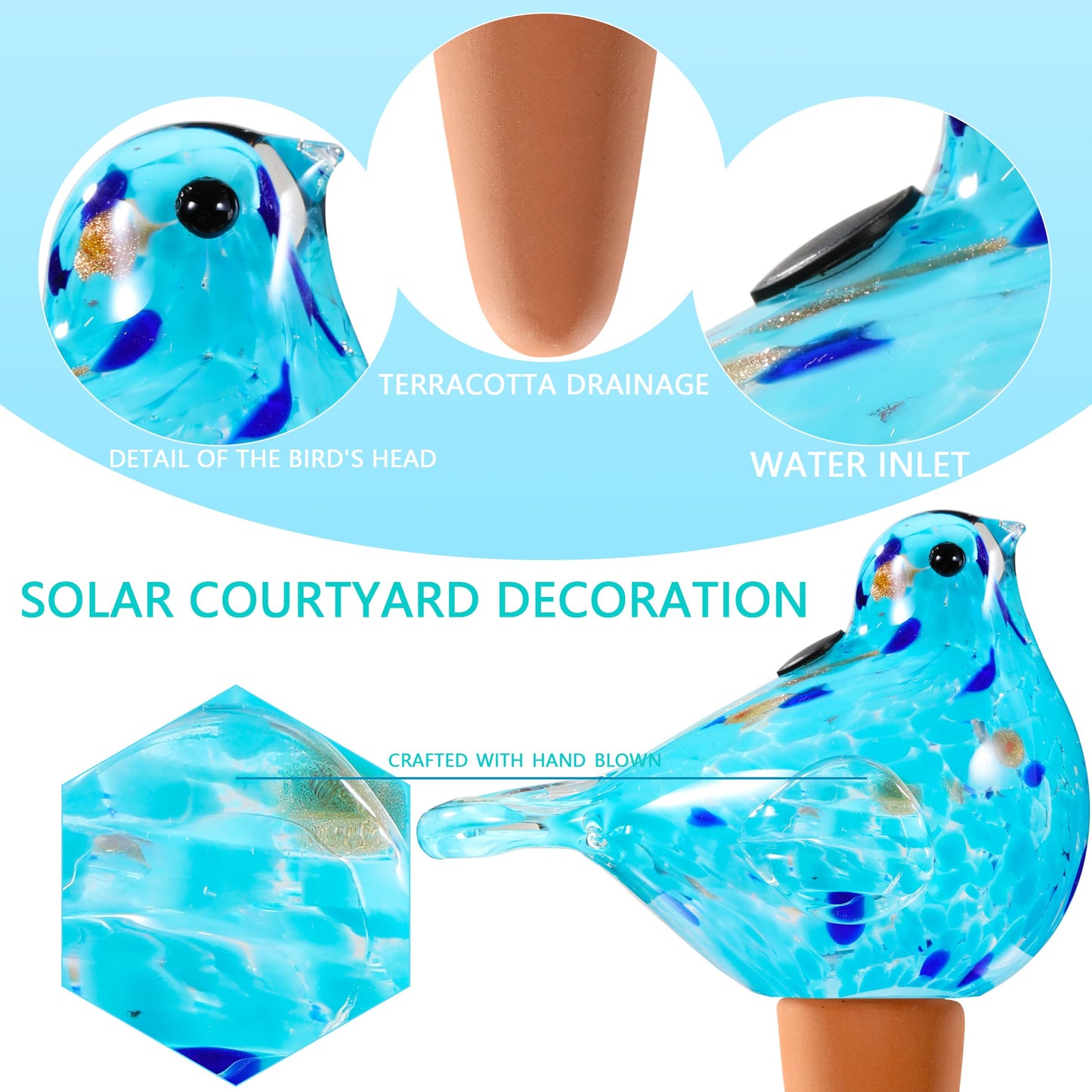 Naboher Glass Bird Shaped Plant Watering Ball Glass Automatic Watering Ball Flower Pot Insertion Spike Drip Irrigation Device Watering Ball Irrigation System Plant Enthusiast Gift (Light Blue)