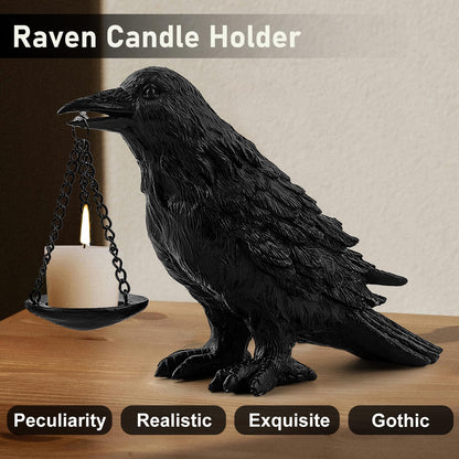 Gothic Crow Lamp with Tealight Candle Holder Resin Raven Decor Statue Gothic Home Decor for Bedroom Unique Goth Gifts Black