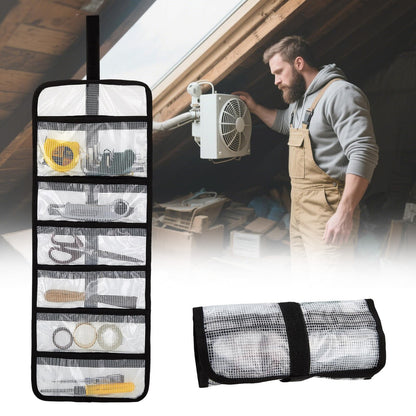 Small Roll Up Storage Bag, 6 Pockets Roll Up Tool Kit, Suitable for Mechanics, Kitchen Storage, Art Sketching, Travelling, Potter's Tools, Office Objects, Transparent and Visible, Space-Saving 2 Pack