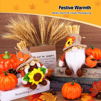 2pcs Fall Thanksgiving Gnomes Plush Decorations for Home, Cute Thanksgiving Gnomes Plush Pumpkin Maple Leaves Fall Gnome Set Home Indoor Table Tiered Tray Decor, Harvest Autumn Holiday Decoration Gift