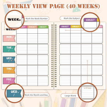 Teacher Planner - Undated Teacher Planner 9''x11'', Undated 2026-2027 Teachers Lesson Planners/Plan Book/Calendar Planners with Stickers, Schedules, Calendars and Inner Pockets