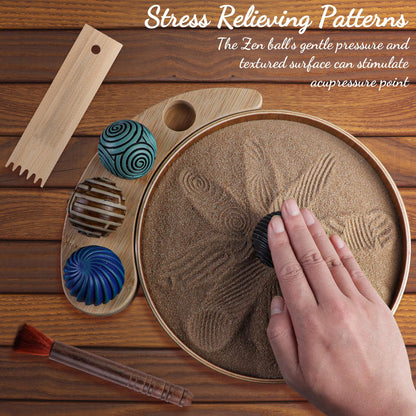 Melonva Mini Zen Garden for Desk - 9.5''x9.5'' Automatic Desk Sand Tray Therapy Kit with 4 Stamp Spheres