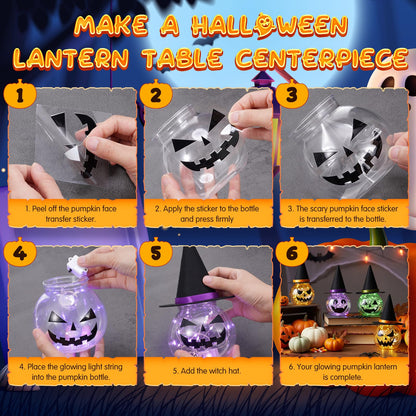 LemonRoad 6 Pack Halloween LED Jack O Lantern Table Decor with Witch Hat Plastic Lighted Pumpkin Jars Mantel Tiered Tray Table Centerpieces for Indoor Outdoor(Orange, Green, Purple)