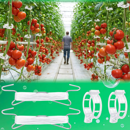 Chumia 120 Pcs Tomato Hooks with String, Plant Support Clips, Tomato Support Hook for Climbing Plants, Tomatoes Holder Hooks with 32.8ft Twine to Prevent Vegetable Fruit from Pinching or Falling Off