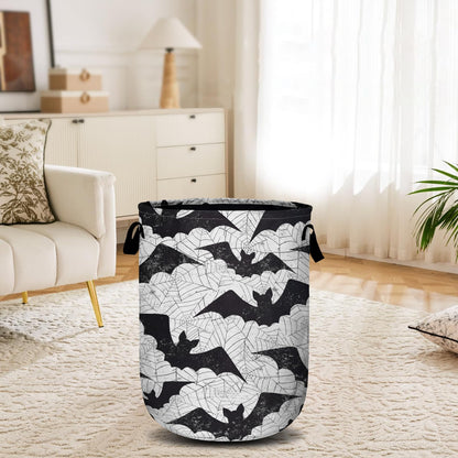 Retro Black White Bat Laundry Basket, Halloween Laundry Hamper Collapsible Oxford Cloth with Handle Clothes Storage Bin for Bathroom Laundry Room Bedroom 15.7 X 20 Inch