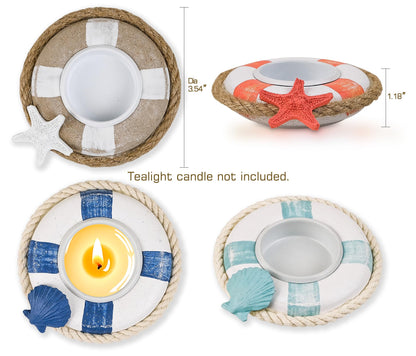 SAILINGSTORY Wooden Life Ring Tealight Candle Holder Nautical Coastal Beach Decor Votive Candle Holder Set of 4 Pack