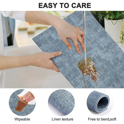 LANDVIEW Leather Heat Resistant Placemats Set of 6 Waterproof Wipeable Washable PU Table Mats,Easy to Clean Anti-Slip (6, Blue)