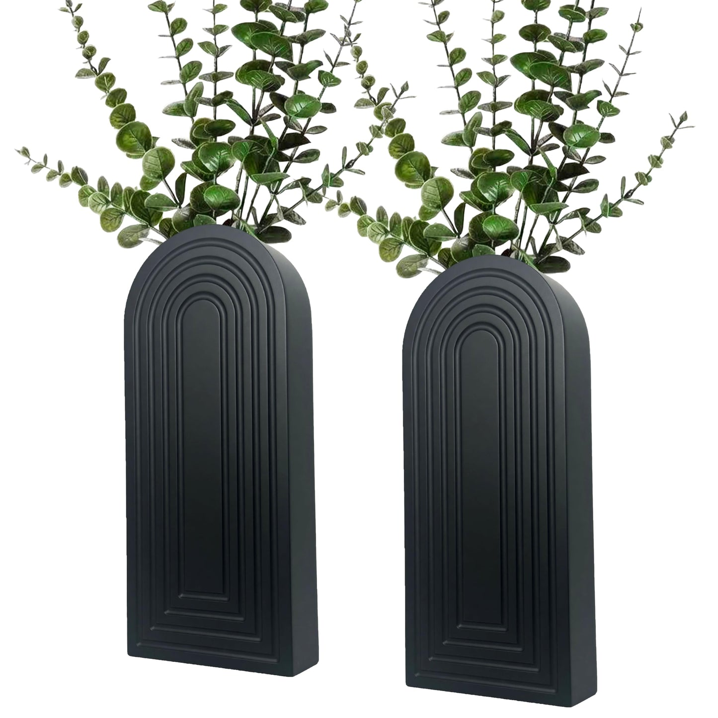 2 Pack Wooden Wall Vase Set - Boho & Modern Farmhouse Wall Decor, Hanging Planter for Indoor Plants & Flowers, Wood Mounted Art for Living Room, Bathroom, Hallway, Home Decor (Black, Medium)
