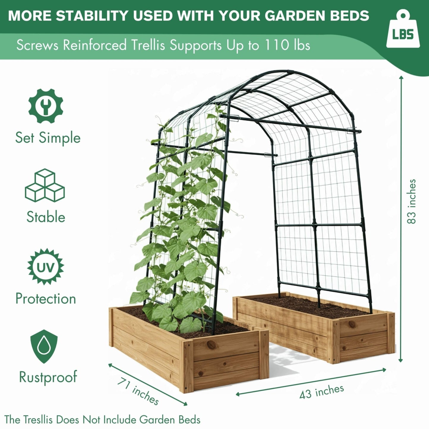 BAXAM Garden Trellis Arch 7FT PP-Coated Stainless Steel Metal Extra Tall Cucumber Trellis Arch Garden Arch Trellis for Climbing Plants Outdoor Vegetable Trellis with Trellis Netting