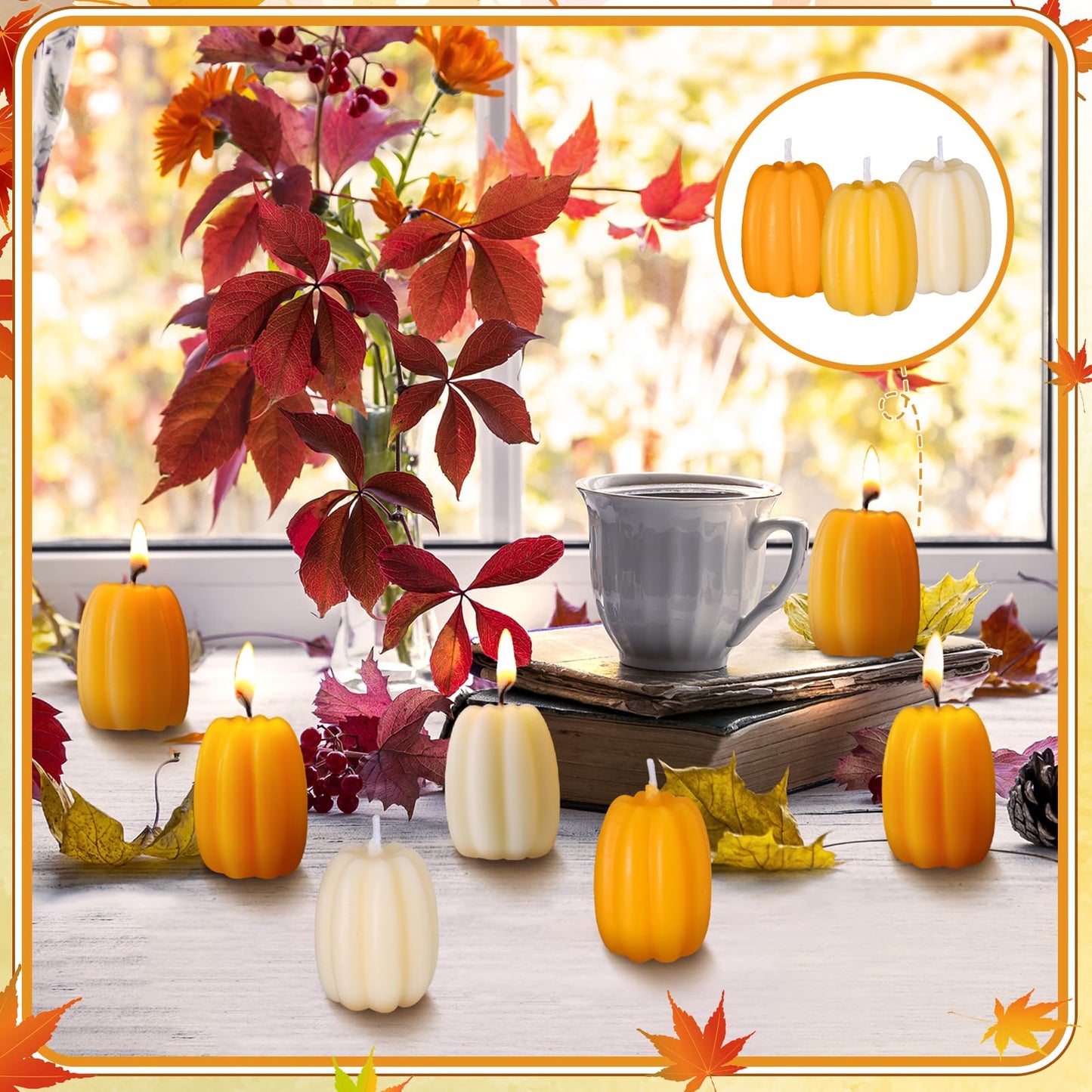Conelist 12 Pcs Fall Pumpkin Shaped Candles Mini Pumpkin Votive Candles Thanksgiving Autumn Orange Yellow Handmade Soy Wax Scented Decoration for Gifts Home Bedroom Bathroom Party