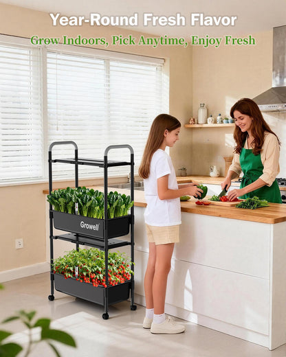 Growell Large Hydroponics Growing System Kit, 54 Pods Vertical Indoor Herb Garden Kit with LED Grow Light & Independent Water Pump, 28L Movable Indoor Planter Perfect Gardening Gifts (2 Tier-Black)