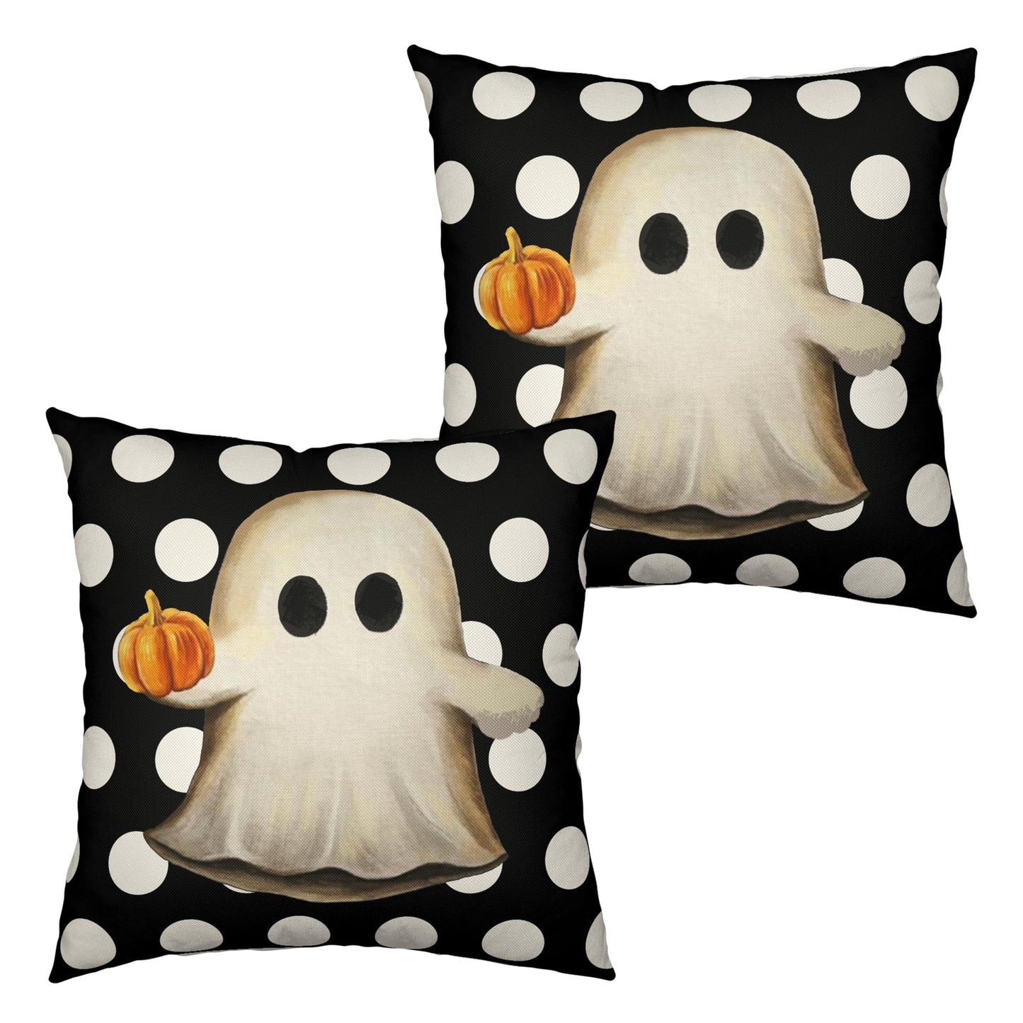Kwlegh Ghost Pillow Covers Halloween Decorative Pillow Covers 18x18 Set of 2 Gus Ghost and Pumpkin Pillow Case White Polka Dot Spooky Throw Pillow Covers for Home Sofa Outdoor Decoration
