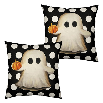 Kwlegh Ghost Pillow Covers Halloween Decorative Pillow Covers 18x18 Set of 2 Gus Ghost and Pumpkin Pillow Case White Polka Dot Spooky Throw Pillow Covers for Home Sofa Outdoor Decoration