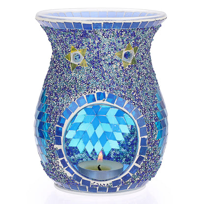 JUXYES Charming Mosaic Essential Oil Burner, Tea Light Wax Melt Warmer for Scented Wax, Decorative Fragrance Oil Warmer Tealight Candle Holder, Incense Aroma Diffuser for Home Table Decoration