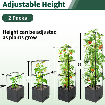 SYITCUN Tomato Planter with Trellis, 57 Inch Self-Watering Planter Box 2-Pack, Grey Planter with Metal Support for Outdoor Indoor Climbing Plants
