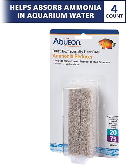 Aqueon QuietFlow LED PRO Ammonia Reducer 4 Count Filter Pads for Model 20 and 75
