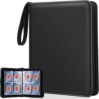 Jravkfi Card Binder 4 Pocket with 50 Removable Sleeves-Can Hold 400 Cards,3-Ring Zipper Sports Book, Ideal for All Card Collectors（Black）