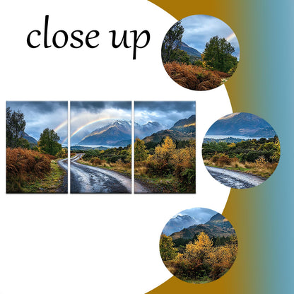 YSPCSUN 3 Panel Landscape Wall Art Mountain Peak Canvas Pictures Vibrant Double Rainbow Nature Painting Framed Scenery Artwork for Dining Room Bedroom Wall Decoration Gifts Idea, 48x24 Inch