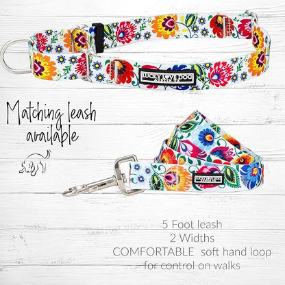 Lucky Love Dog Martingale Dog Collar & Leash - Adjustable, No-Slip, Durable, Comfortable, Soft Webbing, & Stylish Patterned Collar & Leash Set for Male and Female Dogs - Ladybird Combo, Medium