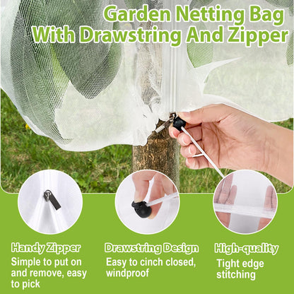 2PCS Fruit Tree Netting with Drawstring and Zipper, 6 * 6FT Garden Netting for Garden Protection, Insect Bird Netting for Fruit Trees, Protection from Anti Birds, Bugs,Cicadas, Insects