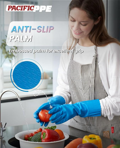 PACIFIC PPE 2 Pairs Dishwashing Cleaning Gloves with Latex free, Cotton lining, Kitchen Gloves (Purple+Blue, Large)