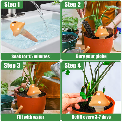 4PCS Terracotta Self Watering Spikes, Mushroom Shaped Self Watering Globes, Slow Release Self Watering Planter Insert, Plant Watering Globes for Indoor and Outdoor Plants