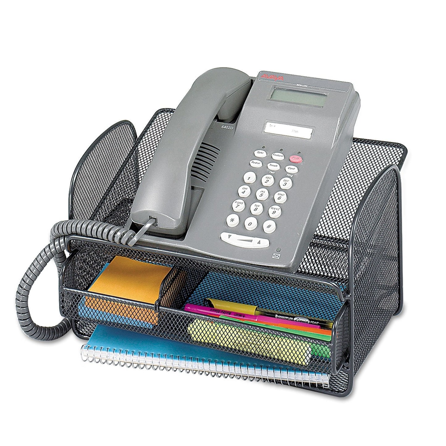 Safco Onyx Phone and Utility Tray with Drawer, Desktop Organizer, Durable Steel Mesh Construction, Black