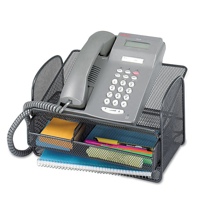 Safco Onyx Phone and Utility Tray with Drawer, Desktop Organizer, Durable Steel Mesh Construction, Black