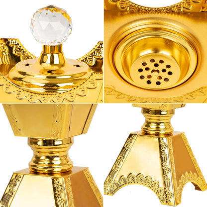 Large Gold Incense Burner Holder, Bakhoor Frankincense Charcoal Censer Resin Stand, Ideal for Aromatherapy Yoga Spa, Home Christian Church Decor 9.43" (Gold Burner)