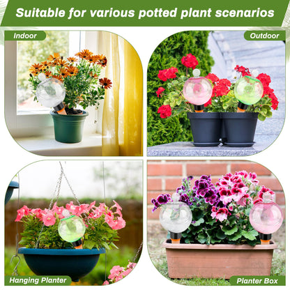 Solaradgy 4pcs Plant Watering Globes with 4 Cleaning Brushes, Colorful Self Watering Bulbs (2 White, 1 Green, 1 Pink), Slow Release Water Spikes, Automatic Plant Watering Devices for Indoor Plants