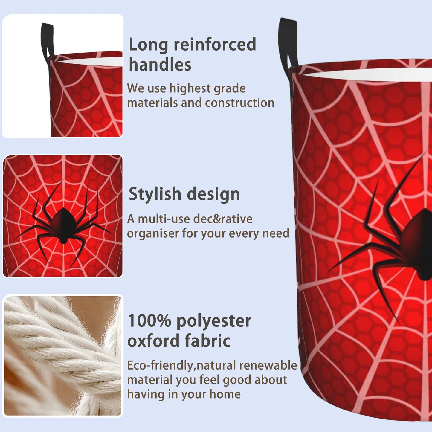 Laundry Basket, Dirty Clothes Basket, Foldable Waterproof Oxford Cloth Storage Basket for Bedroom, Bathroom, Clothes,Large Storage Basket Home Decoration(Red Spider Web)