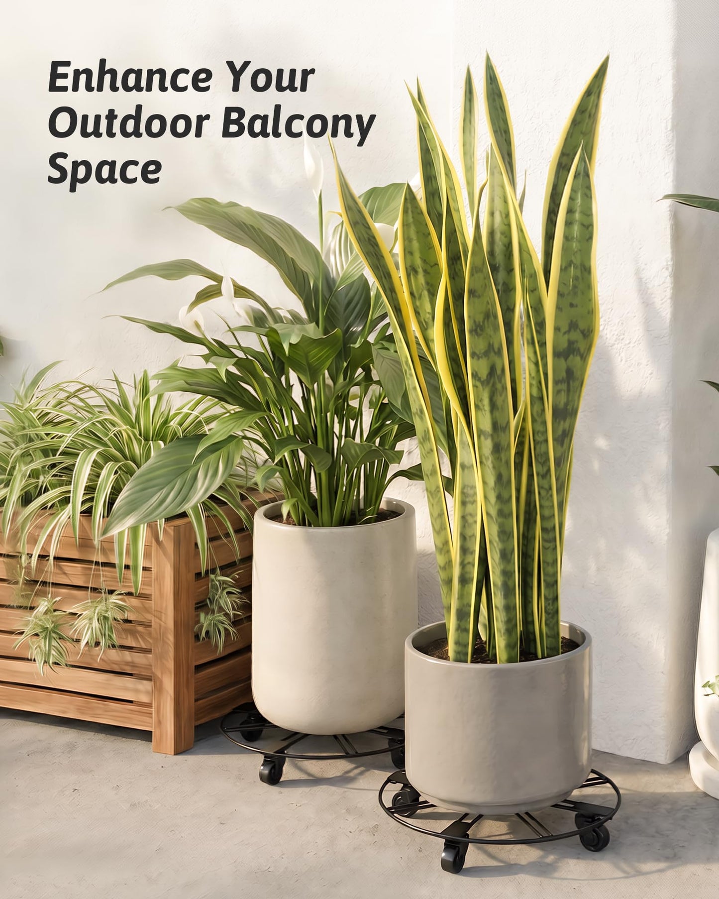 GENTINGBRO Metal Plant Stand Indoor Plant Caddy with Wheels 13in Rolling Carts with Wheels Dolly Cart Corner Plant Stand Outdoor for Heavy Duty Large Plants Planter Caddy Flower Stand Black (2 Pack)