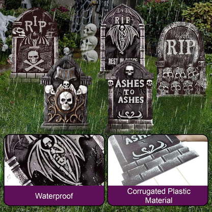 17inch Halloween Tombstones Decorations 5PCS Halloween Graveyard Decoration Outdoor, Plastic Halloween Gravestones Headstone Yard Signs