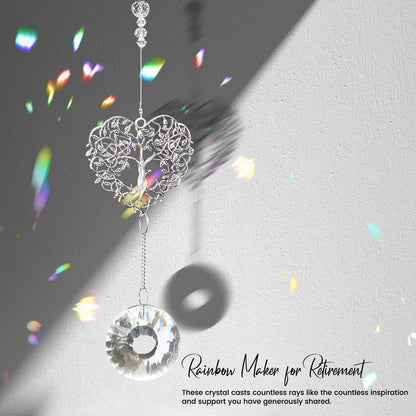Elivida Retirement Gift for Woman Men, Best Gifts for Retirement 2025, You Shine The Work Rainbow Maker Cool Farewell Gifts, Going Away Gift Crystal Hanging Ornament, Heart Shaped Tree Life Design