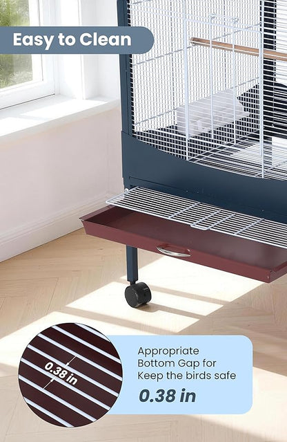 Garvee Bird Cage, 66''H Extra Large Bird Cage, w/Removeble Tray, Waterproof Roof, Easy to Clean, Lockable Caster, Indoor& Outdoor Application for Conure,Macaw,Budgie,Cockatiel,Lovebirds,Parakeet