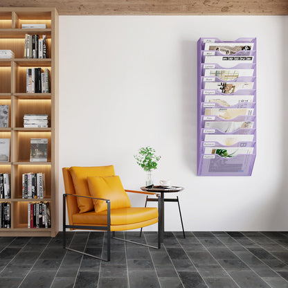 EasyPAG 10 Pocket Mesh Wall File Organizer, Hanging Paper Folder Holder with Classify Label, Vertical Wall Mount Mail Organizer for Office Home Classroom, Purple