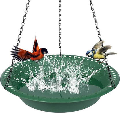OVZILKI Bird Baths for Outdoors Heavy Duty, 10 inch BirdBath Bowl Only with Rust-Proof Black Chains, Hanging Bird Bath Hanging Bird-Feeder for Garden Backyard Decor (Green 1 Pack)