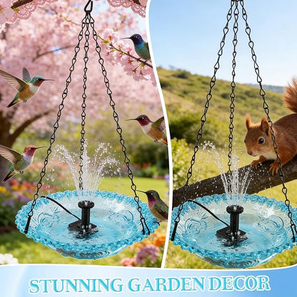 Hanging Bird Bath Fountain, Cascading Outdoor Water Fountain, Hanging Bird Bath with Flowing Water, USB-Powered Water Feature for Garden, Patio, Yard Decor, USB-Powered Single-Layer, Blue