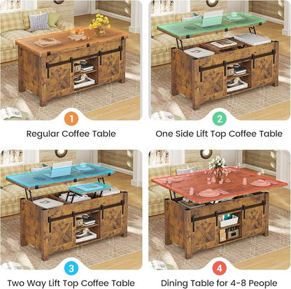 SEDETA Lift Top Coffee Table, 4 in 1 Convertible Coffee Tables with Storage and Hidden Compartment for Living Room, Farmhouse Coffee Table Converts to Dining Table, Dining Reception Room, Rustic Brown
