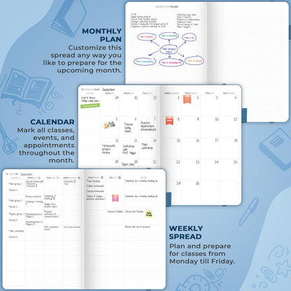 Clever Fox Teacher Planner – School Year Planner with Calendars & Lesson Plans – Teacher Plan Book for Classroom & Homeschool Organization - Undated, 7x10″, Hardcover (Mystic Blue)