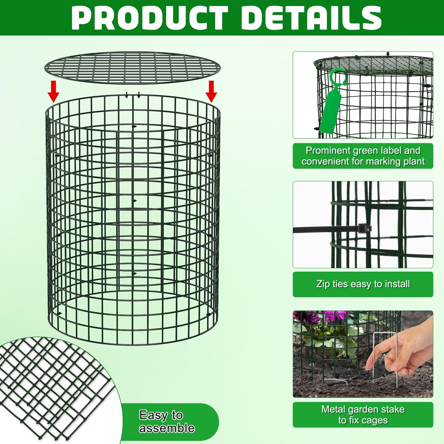 Unves 5 Set Garden Plant Protectors from Animals -12" x 14" Metal Plant Cages for Outdoor Plants, Wire Mesh Plant Covers Keep Animals Away from Your Garden's Flower Vegetable