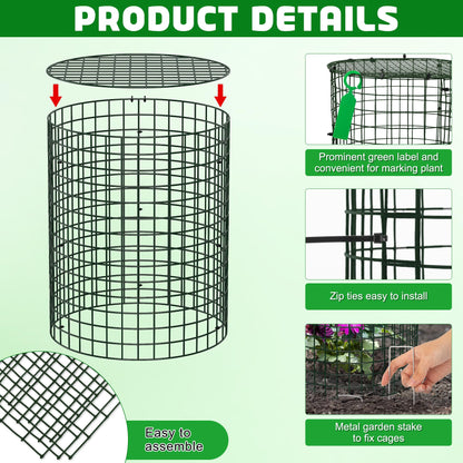 Unves 5 Set Garden Plant Protectors from Animals -12" x 14" Metal Plant Cages for Outdoor Plants, Wire Mesh Plant Covers Keep Animals Away from Your Garden's Flower Vegetable
