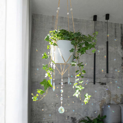 Sun Catcher Plant Hanger with Beads and Glass Crystal Ball Suncatcher.
