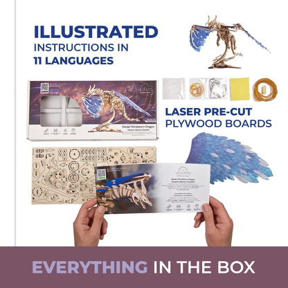 UGEARS 3D Wooden Puzzles for Adults - Windstorm Dragon 3D Puzzle - Mechanical Model Kits for Adults to Build - DIY Building Set Gifts for Fathers Day, Brain Teaser Puzzle, Hobby Kit