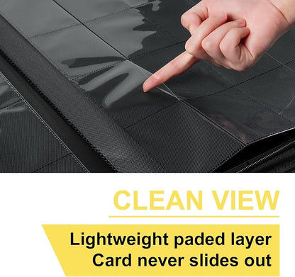 GEAoffice 16 Pocket Trading Card Binder for 1000+ Cards, Ringless Side-Loading 4x4 Card Binder with Zipper Closure, PU Leather 1024 Card Binder for MTG/TCG/Baseball/Sports&Game Cards, Yellow