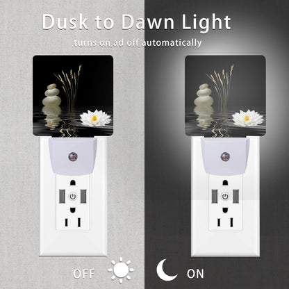 Oeaskly Zen Spa Night Light,Grey Stones Lotus Night Lights Plug into Wall Dusk to Dawn Sensor Led Lamp for Women Men,Led Lights for Stairway/Hallway/Bedroom,0.5W